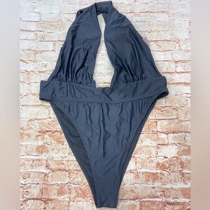 Matte Collection Deep Cut Black Women's One-Piece Swimsuit